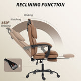 Reclining Office Chair, Executive Desk Chair with Pet-Friendly Fabric, Headrest, Footrest, Swivel Wheels