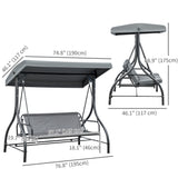 Convertible Patio Swing Bed with Canopy and Cushions, 3 Seater Porch Swing for Outdoor