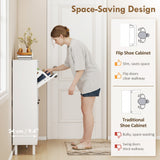 Shoe Cabinet with 4 Flip Drawers, Freestanding Narrow Shoe Storage Cabinet with Adjustable Shelves, Open Back