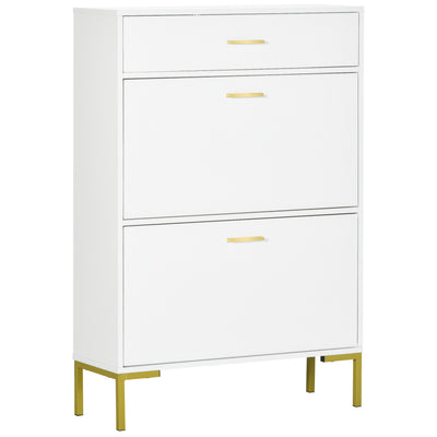 Modern Shoe Cabinet Storage 12 Pair Shoe Organizer with 2 Flip Doors Drawer and Adjustable Shelf