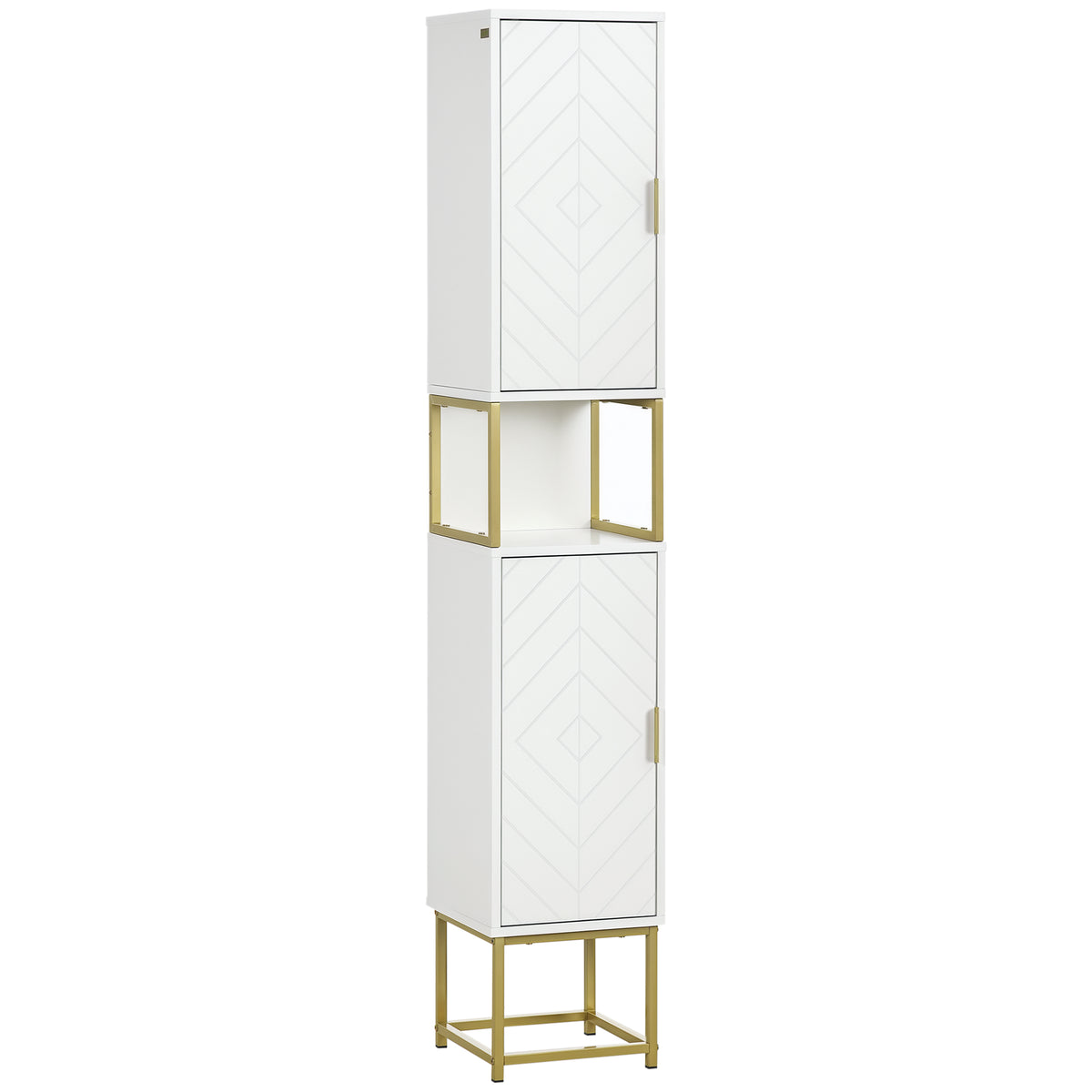 Tall Bathroom Storage Cabinet, Modern Narrow Bathroom Cabinet with Diamond Chevron Pattern and Adjustable Shelf