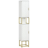Tall Bathroom Storage Cabinet, Modern Narrow Bathroom Cabinet with Diamond Chevron Pattern and Adjustable Shelf