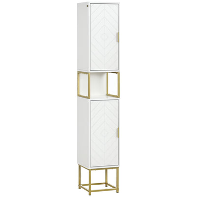 Tall Bathroom Storage Cabinet, Modern Narrow Bathroom Cabinet with Diamond Chevron Pattern and Adjustable Shelf