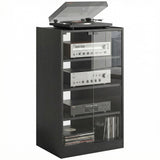 Meuble support AV 5 étages avec portes vitrées à ouverture tactile, armoire de rangement audio-vidéo avec étagères ajustables pour lecteurs DVD