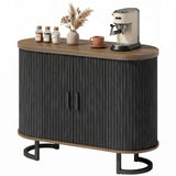 Sideboard Buffet Cabinet with Curved Tambour Doors, Thick Tabletop and Arc Metal Legs