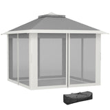 11' x 11' Pop Up Gazebo, Double Roof Foldable Height Adjustable Canopy Tent with Mesh Sidewalls
