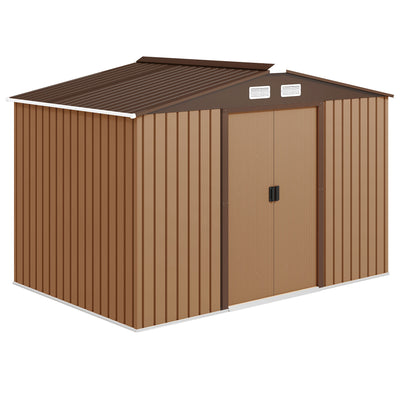 9.1'x6.4'x6.3' Garden Storage Shed w/ Foundation Kit Metal Tool Storage House w/ Double Doors