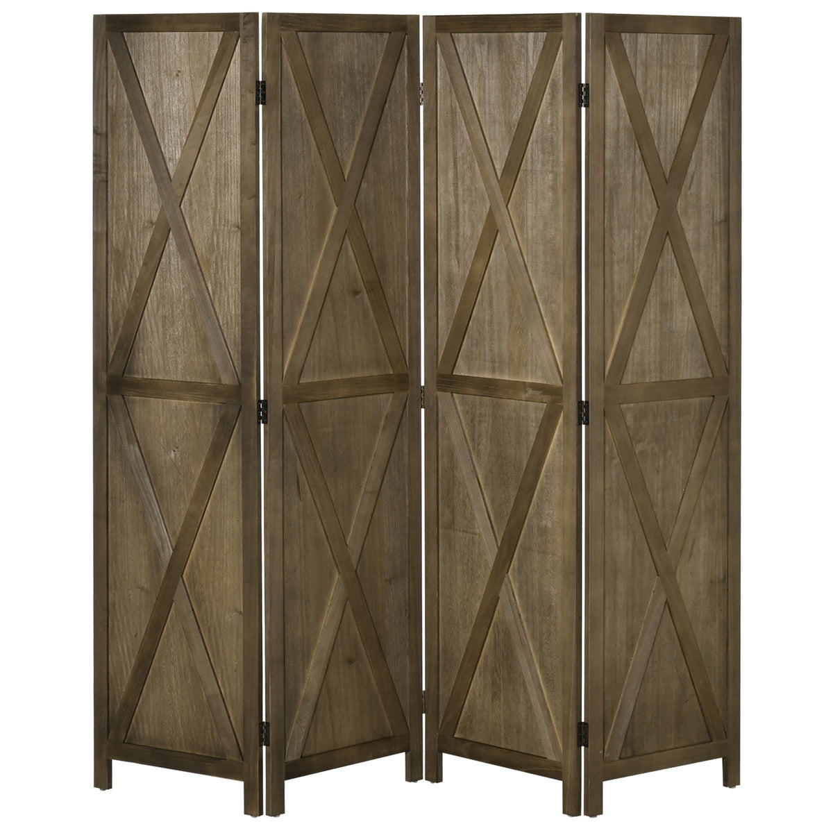 Paravent mural 4 panneaux style fermette avec conception repliable cadre en bois 5,6 pi