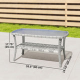 Outdoor Coffee Table with Storage Shelf, PE Wicker Patio Table with Glass Top for Garden