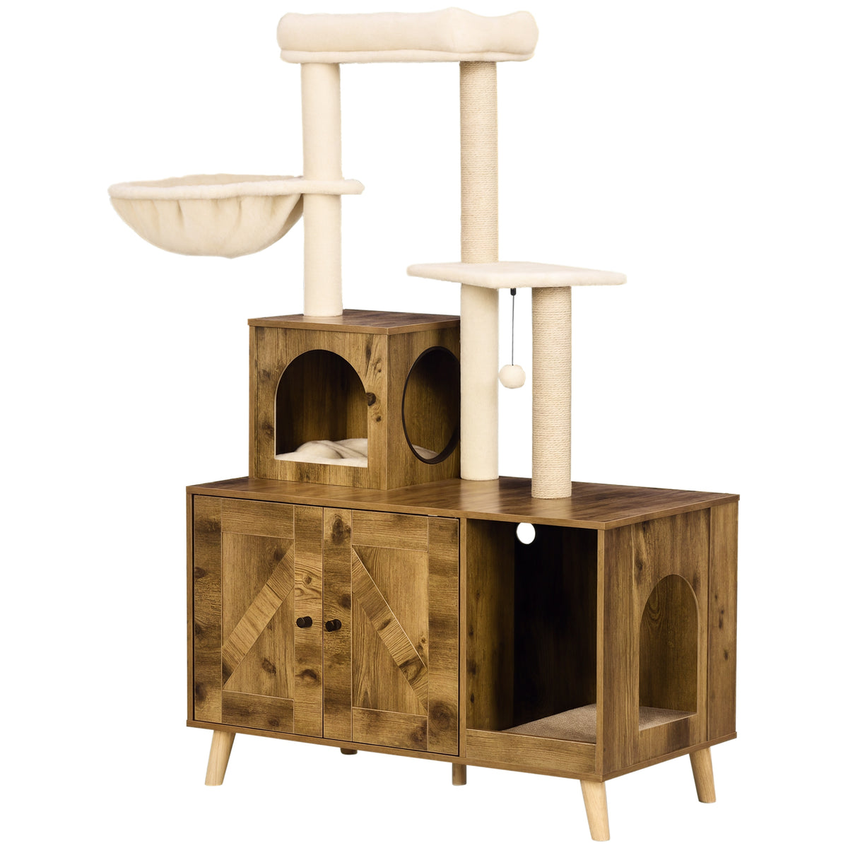 Litter Box Enclosure with Cat Tree Tower, Large Platform