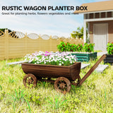 Boîte de plantation en wagon en bois, jardinière mobile avec 4 roues, petit chariot-brouette avec trous de drainage