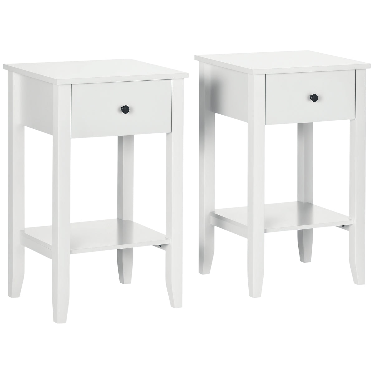 Side Table Set of 2, End Tables with Drawer and Bottom Shelf, 2-tier Nightstand for Bedroom