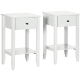 Side Table Set of 2, End Tables with Drawer and Bottom Shelf, 2-tier Nightstand for Bedroom