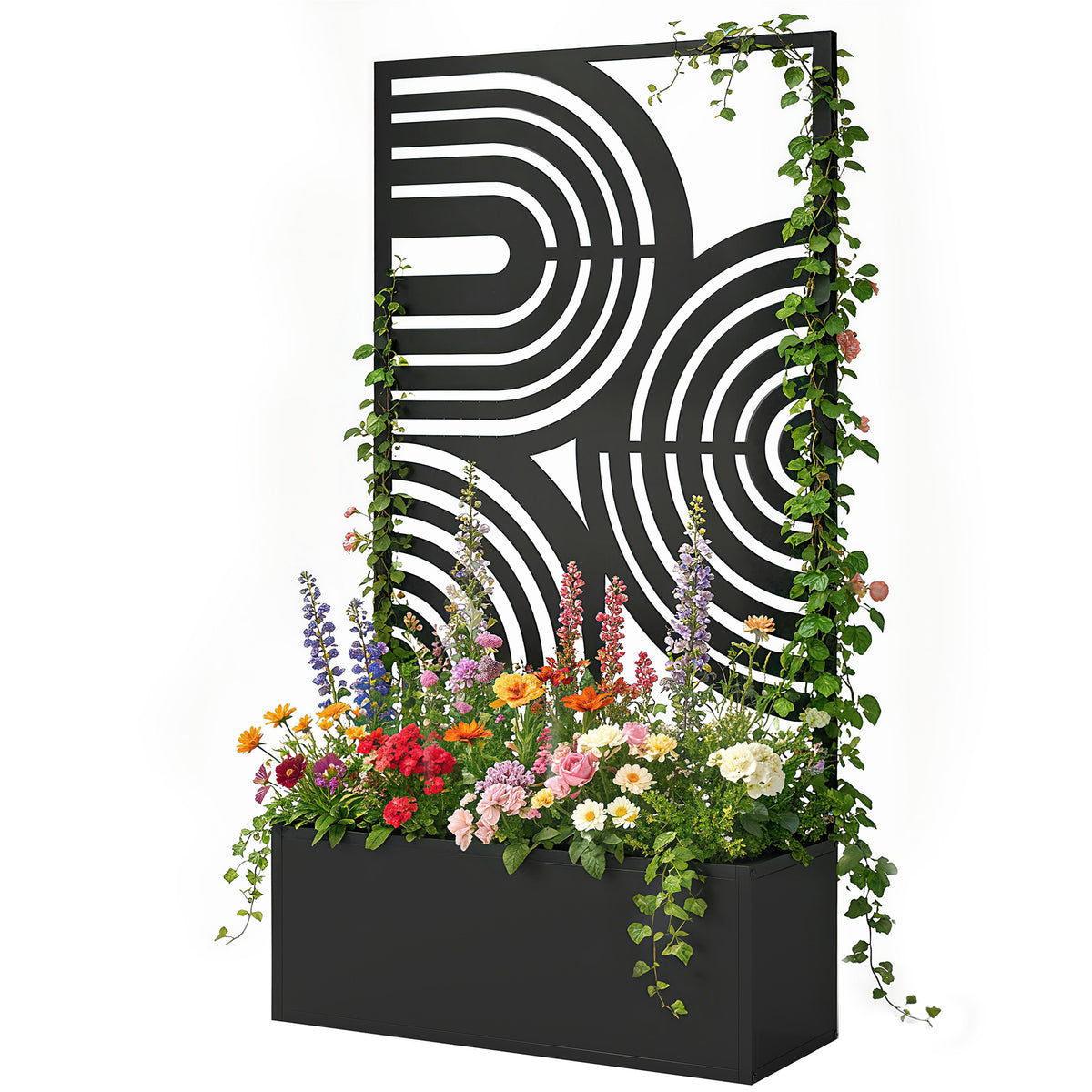 Jardinière en métal avec treillis, lit de jardin surélevé 44,5 po avec treillis écran de confidentialité pour plantes grimpantes