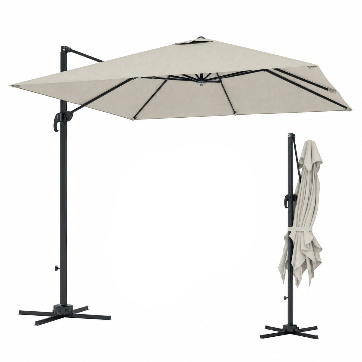 8 FT Aluminium Cantilever Patio Umbrella with 360° Rotation, Crank and Tilt for Garden