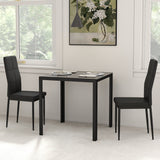 Ensemble de cuisine rectangulaire 3 pièces avec table en verre et chaises avec cadre en métal et rembourrage en similicuir pour salle à manger