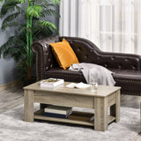 Table basse relevable avec compartiment de rangement dissimulé et étagère ouverte