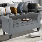 Button Tufted Storage Ottoman Bench, End of Bed Bench with Rolled Arms