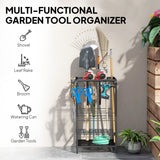 3-Tier Yard Tool Tower Rack, Garden Tool Organizer with 14 Hooks for Long-Handled Rakes