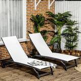 Outdoor Lounge Chair Set of 2, Tanning Chair with Wheels, Breathable Mesh for Patio