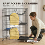 4-Tier Cat Cage, Large Cat Enclosure with Lockable Wheels, Tray, Bed, 3 Ramp, 3 Platforms for 3-5 Kittens