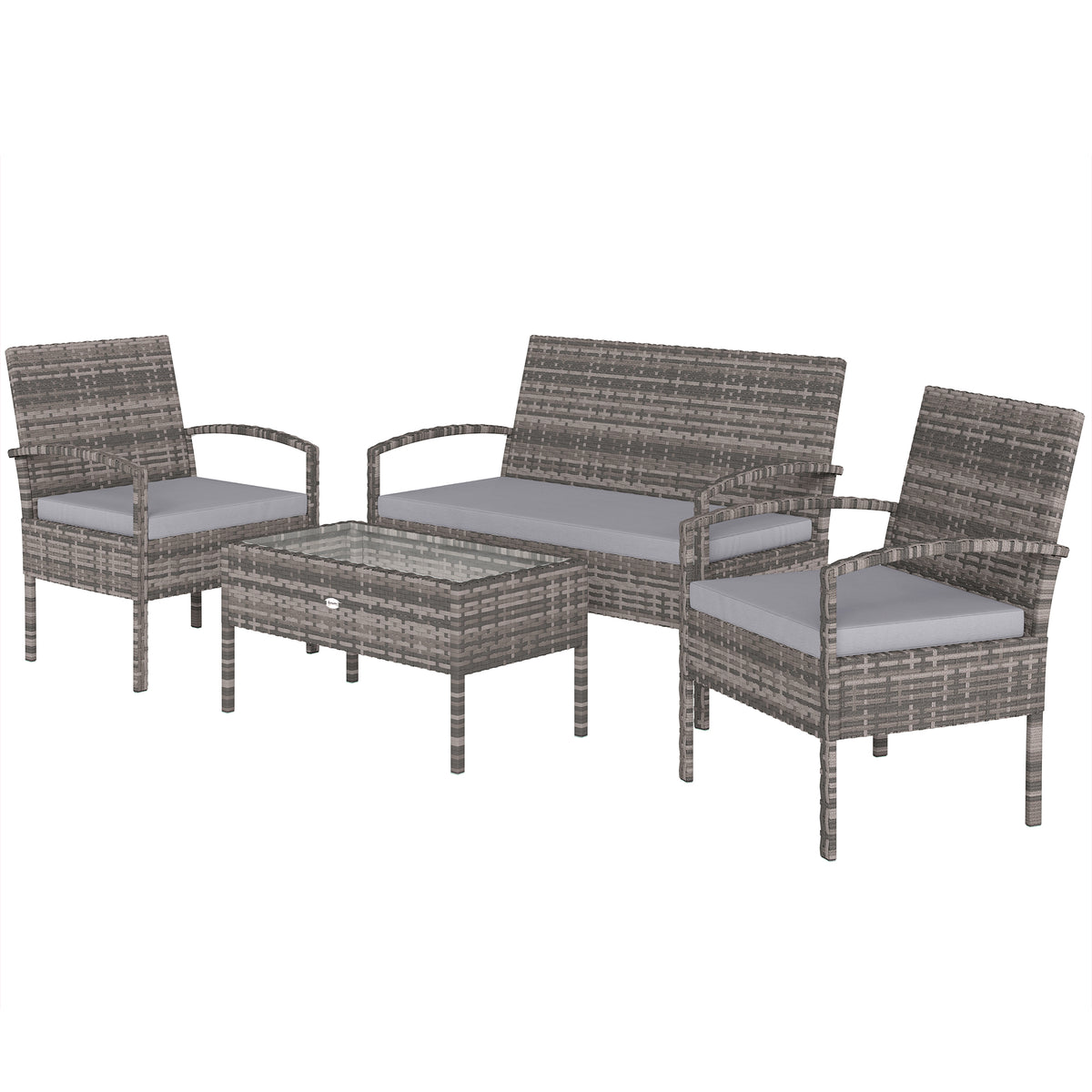 Ensemble de mobilier de patio 4 pièces avec causeuse, deux fauteuils et table à café