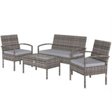 Ensemble de mobilier de patio 4 pièces avec causeuse, deux fauteuils et table à café