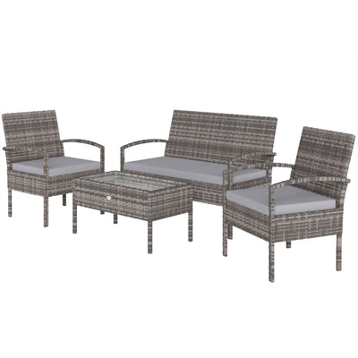 4 Pieces Patio Furniture Set with A Loveseat, Two Armchairs and A Coffee Table