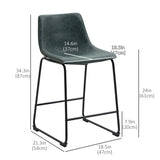 Counter Height Bar Stools Set of 2, Vintage PU Leather Bar Chairs