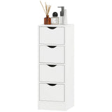 Armoire de salle de bain 4 tiroirs, armoire de rangement étroite autoportante avec poignées rainurées pour petits espaces