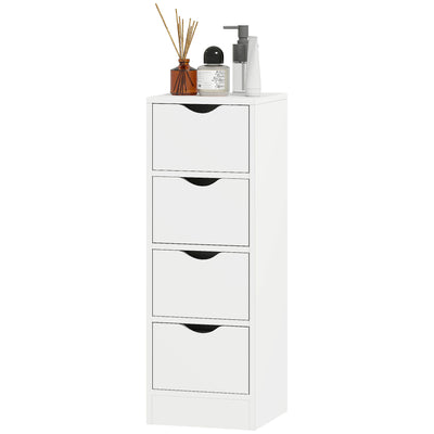4-Drawer Bathroom Cabinet, Freestanding Narrow Storage Cabinet with Groove Handles for Small Spaces