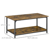 Industrial Coffee Table with Storage Shelf, 2-tier Center Table for Living Room