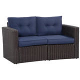Ensemble mobilier patio 2 pièces, causeuse d'angle sofa coin rotin extérieur combinaison libre PE, avec accoudoirs courbés et coussin rembourré pour balcon