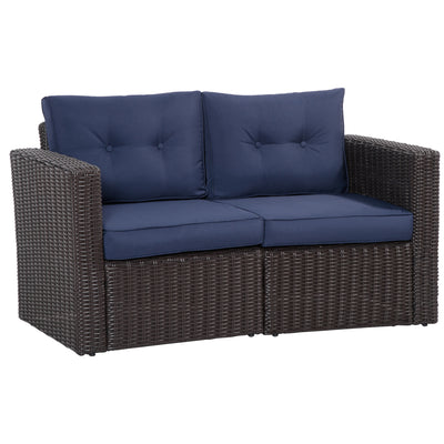 2 Pieces Patio Furniture Set Outdoor Loveseat Wicker Corner Sofa Set Outdoor Freely Combination PE Rattan Furniture, W/ Curved Armrests & Padded Cushion for Balcony