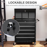14 Drawer Rolling Tool Chest, Lockable Tool Storage Cabinet with Detachable Top Toolbox