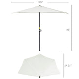 9ft Half Round Umbrella Outdoor Patio Garden Balcony Parasol Window Sun Shade w/ 5 Ribs