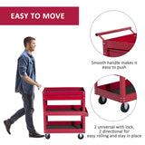 3-Tier Rolling Tool Cart with Drawer and Side Box, 132 LBS Capacity Steel Utility Cart, Mobile Service Tool Organizer for Garage