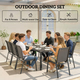 9 Pieces Patio Set with Stackable Chairs, Patio Dining Set with Glass Top for Garden
