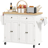 Kitchen Island with Storage, Rolling Trolley Cart with Rubber Wood Top, Spice Rack