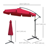 9FT Offset Hanging Patio Umbrella Cantilever Umbrella with Easy Tilt Adjustment, Cross Base and 8 Ribs for Backyard