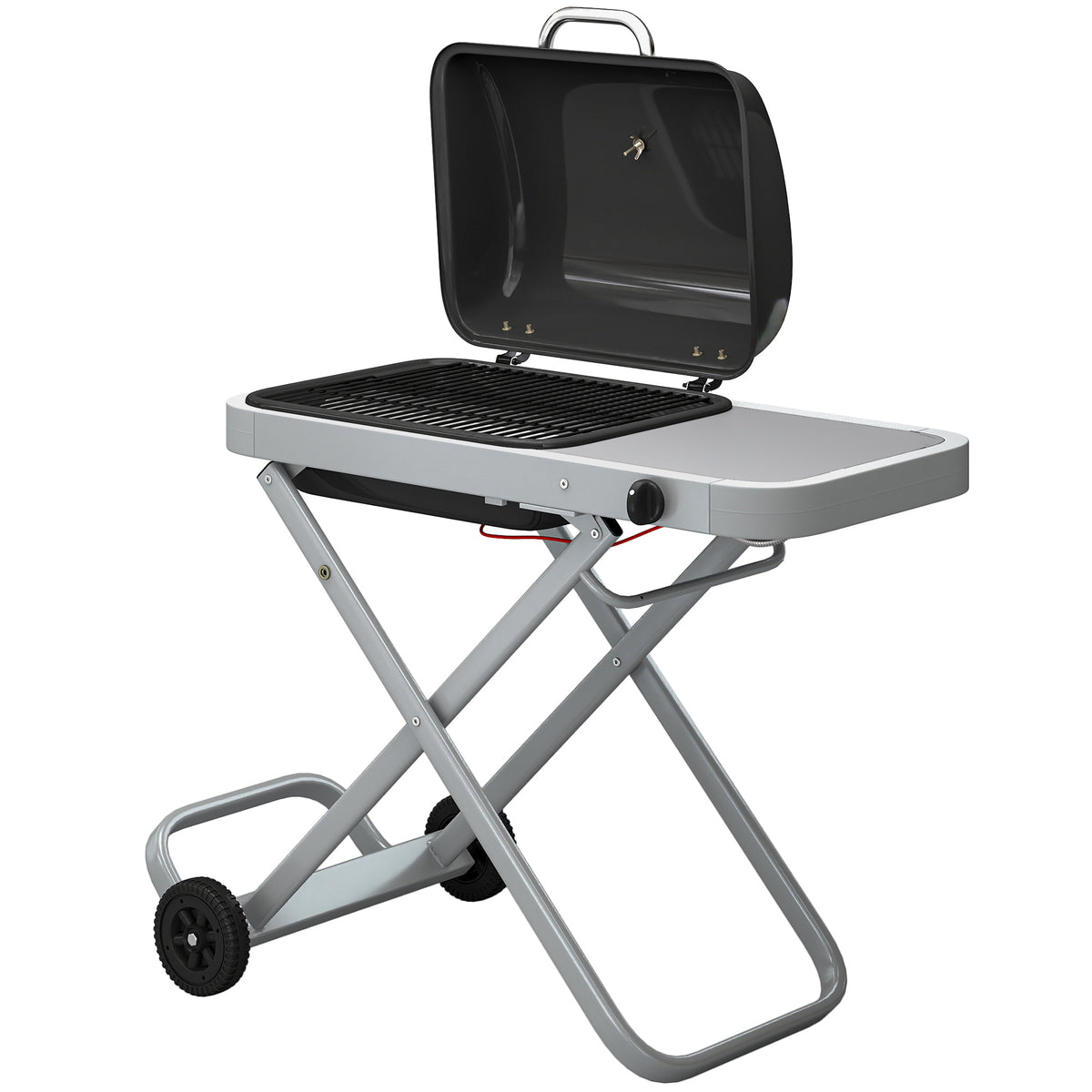 Portable Propane Gas BBQ Grill with Foldable Cart, Wheels, 9500 BTU Gas Barbecue Grill with Piezo Ignition Burner