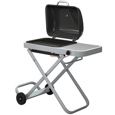 Portable Propane Gas BBQ Grill with Foldable Cart, Wheels, 9500 BTU Gas Barbecue Grill with Piezo Ignition Burner