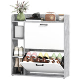 Shoe Cabinet with 2 Flip Drawers, 3 Side Compartments, Adjustable Shelves, 8-12 Pairs for Entryway Hallway