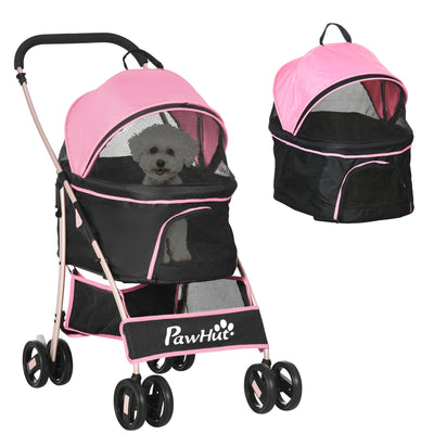4 Wheels Pet Stroller, 3 in 1 Dog Cat Travel Folding Carrier, for Small Dogs, Storage Bag