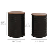 Round Side Table Set of 2, Nesting Coffee Tables w/ Wooden Lid
