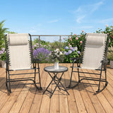 Ensemble de 3 Chaises Berçantes de Patio, Chaises Berçantes Pliantes d'Extérieur et Table Ensemble Bistro avec Siège et Dossier Maille Respirante, Appuie-tête pour Parc