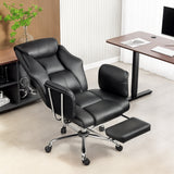 Reclining Office Chair, Overstuffed Executive Desk Chair with High Back, PU Leather, Footrest, Swivel Wheels