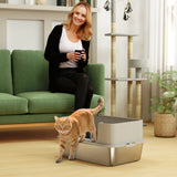Stainless Steel Litter Box, XL High Sided Cat Litter Box with Scoop, 24