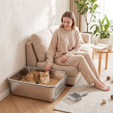 Stainless Steel Litter Box, XL Sifting Cat Litter Box for Medium and Large Cat