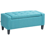 Storage Ottoman Bench, Linen Upholstered Bench with Tufted Design